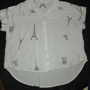Jane and Delancey White Print Women's Button Down Shirt Xl